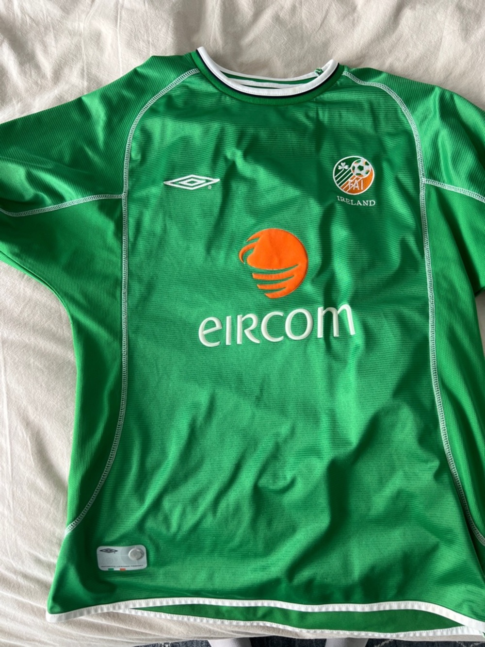 Umbro Green Ireland Soccer Jersey with Orange Eircom Logo